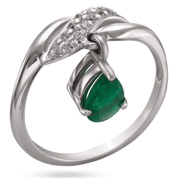 Кольцо в белом золоте с подвесным изумрудом и белыми фианитами 039656 детальное изображение ювелирного изделия Золотые кольца с изумрудом Кольцо в белом золоте с подвесным изумрудом и белыми фианитами 039656 детальное изображение ювелирного изделия Золотые кольца с изумрудом
