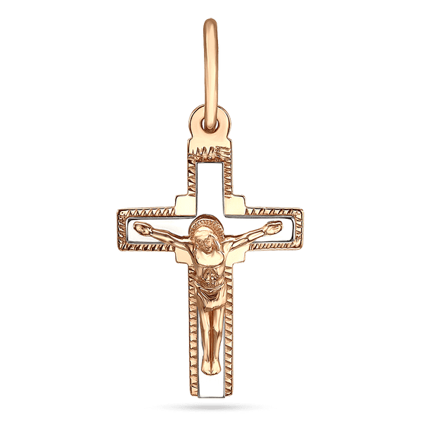 Золотий хрестик в комбінованому золоте з Росп'яттям 034636 детальне зображення ювелірного виробу Золотий хрестик в комбінованому золоте з Росп'яттям 034636 детальне зображення ювелірного виробу