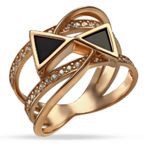 обзорное фото Золотое кольцо с агатом и фианитами 030039  Золотые кольца с агатом
