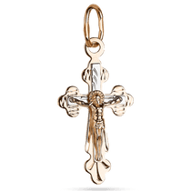 обзорное фото Детский маленький православный крестик с распятием в комбинированном золоте 039505 Золотые крестики православные обзорное фото Детский маленький православный крестик с распятием в комбинированном золоте 039505  Золотые крестики православные