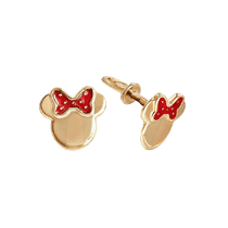 обзорное фото Золотые детские серьги-пусеты Минни Маус с эмалью 033229 Серьги без камней обзорное фото Золотые детские серьги-пусеты Минни Маус с эмалью 033229  Серьги без камней