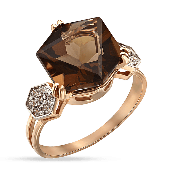 Каблучка в червоному золоті з кварцем та фіанітами 038809 детальне зображення ювелірного виробу Каблучка в червоному золоті з кварцем та фіанітами 038809 детальне зображення ювелірного виробу