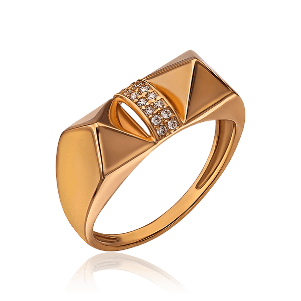Кольцо золотое с фианитовыми вставками Пирамидки 034061 детальное изображение ювелирного изделия Золотые кольца Кольцо золотое с фианитовыми вставками Пирамидки 034061 детальное изображение ювелирного изделия Золотые кольца