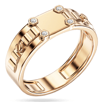 обзорное фото Массивное кольцо с бесцветными фианитами в красном золоте 585 пробы 039915 Золотые кольца с фианитом обзорное фото Массивное кольцо с бесцветными фианитами в красном золоте 585 пробы 039915  Золотые кольца с фианитом