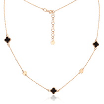 обзорное фото Золотое колье с эмалью Клевер и пуговки 035027 Золотые колье с камнями обзорное фото Золотое колье с эмалью Клевер и пуговки 035027  Золотые колье с камнями