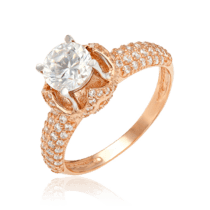 обзорное фото Роскошное золотое кольцо для предложения с фианитами 034424  Золотые кольца
