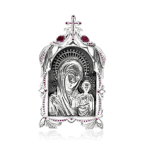 обзорное фото Серебряная икона Казанская с камнями 035978  Иконы серебро
