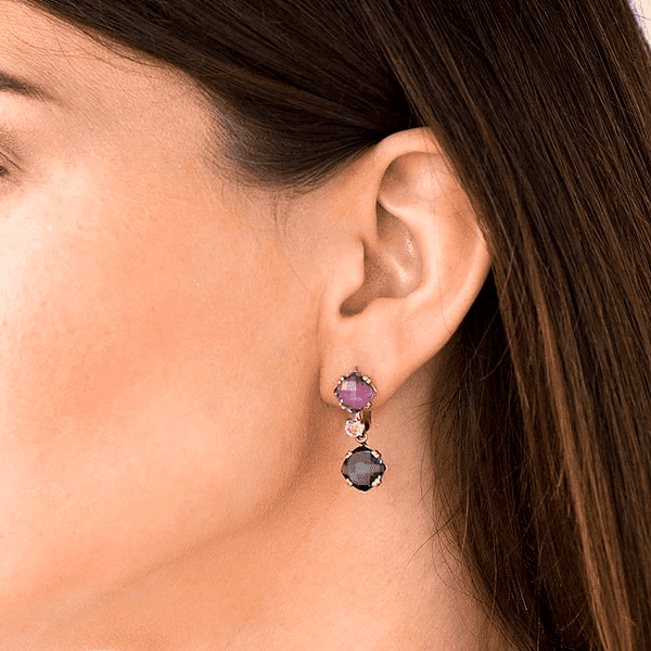 Серьги золотые с топазом Лондон и аметистом на ухе Серьги золотые с топазом Лондон и аметистом на ухе