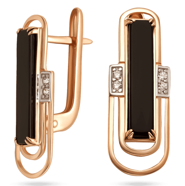Женские серьги с черным агатом и белыми фианитами в красном золоте 039530 детальное изображение ювелирного изделия Золотые серьги с агатом Женские серьги с черным агатом и белыми фианитами в красном золоте 039530 детальное изображение ювелирного изделия Золотые серьги с агатом
