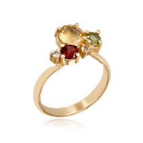 обзорное фото Золотое кольцо с драгоценными камнями 10552  Золотые кольца с хризолитом
