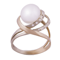 обзорное фото Золотое кольцо с жемчугом 358617  Золотые кольца с жемчугом