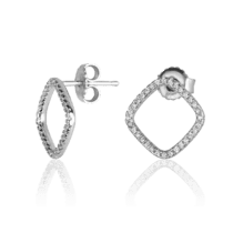 обзорное фото Серебряные серьги-гвоздики Ромб с фианитами 027377  Серебряные серьги с камнями