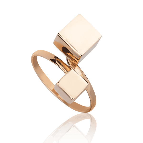 Модное золотое кольцо два кубики Модное золотое кольцо два кубики