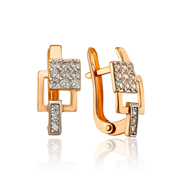 Золоті сережки геометричної форми з фіанітами 032040 детальне зображення ювелірного виробу