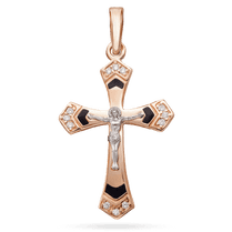 обзорное фото Золотой православный крест Спаси и Сохрани с фанитами и черной эмалью 039130 Золотые крестики православные обзорное фото Золотой православный крест Спаси и Сохрани с фанитами и черной эмалью 039130  Золотые крестики православные