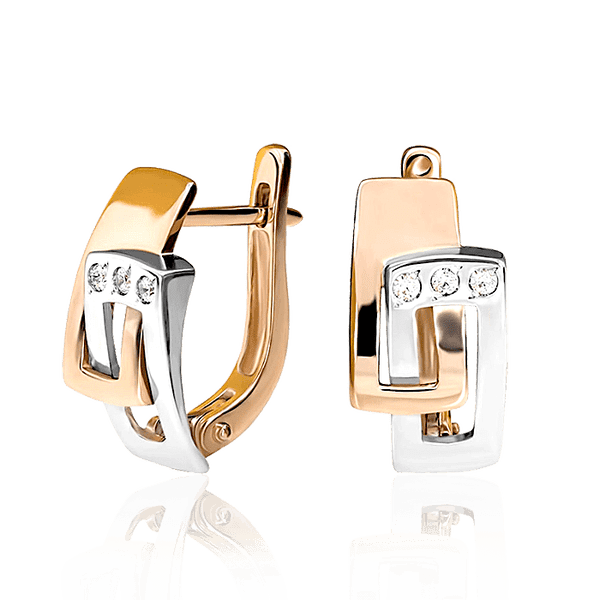 Геометрические серьги из комбинированного золота с фианитами 032043 детальное изображение ювелирного изделия Золотые серьги с фианитом Геометрические серьги из комбинированного золота с фианитами 032043 детальное изображение ювелирного изделия Золотые серьги с фианитом