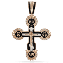 обзорное фото Золотой крест с черной эмалью и фианитом Спаси и Сохрани 039001  Золотые крестики православные