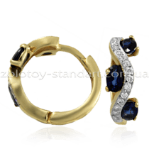 обзорное фото Серьги с бриллиантом и сапфиром 425176  Золотые серьги с сапфиром