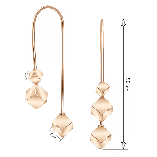 Золотые серьги с кубиками без вставок Золотые серьги с кубиками без вставок