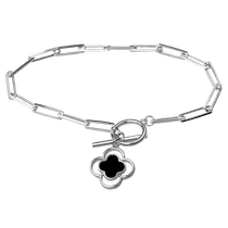 обзорное фото Молодежный браслет с черным клевером якорного плетения 925 пробы 039706 Серебряные женские браслеты обзорное фото Молодежный браслет с черным клевером якорного плетения 925 пробы 039706  Серебряные женские браслеты