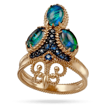 обзорное фото Кольцо с опалом и фианитами в красном золоте Марго 034155 Золотые кольца обзорное фото Кольцо с опалом и фианитами в красном золоте Марго 034155  Золотые кольца