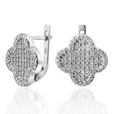 Серебряные серьги с фианитами Клевер 037746 детальное изображение ювелирного изделия Серебряные серьги с камнями Серебряные серьги с фианитами Клевер 037746 детальное изображение ювелирного изделия Серебряные серьги с камнями