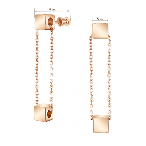 Золотые серьги-пусети Кубики  Золотые серьги-пусети Кубики