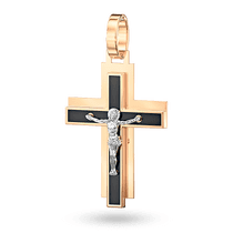 обзорное фото Комбинированный крестик "Распятие" с черной эмалью 041095  Золотые крестики православные