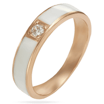 обзорное фото Золотое кольцо с белой эмалью и одним фианитом 028671 Обручальные кольца с цирконием обзорное фото Золотое кольцо с белой эмалью и одним фианитом 028671  Обручальные кольца с цирконием
