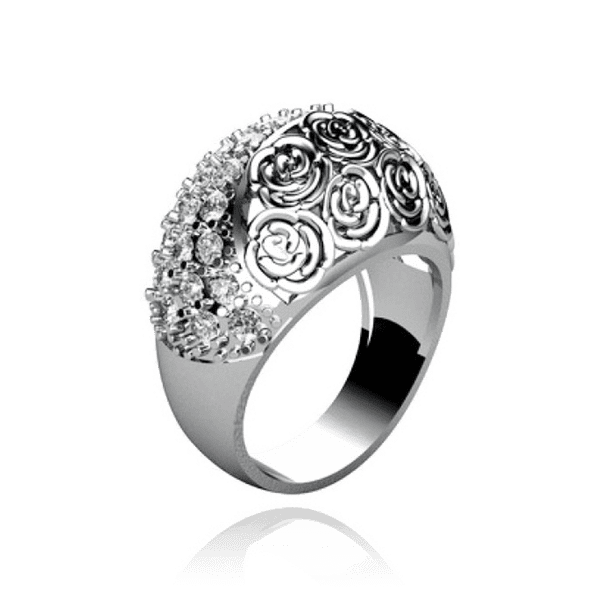 Обьемное женское кольцо из серебра с фианитами Розы 034742 детальное изображение ювелирного изделия Серебряные кольца