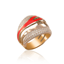 обзорное фото Женское золотое кольцо с красной эмалью и фианитами 030847  Эксклюзивные кольца из золота