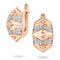 обзорное фото Золотые серьги с геометрическим дизайном, украшенные фианитовой инкрустацией 041241  Золотые серьги с фианитом