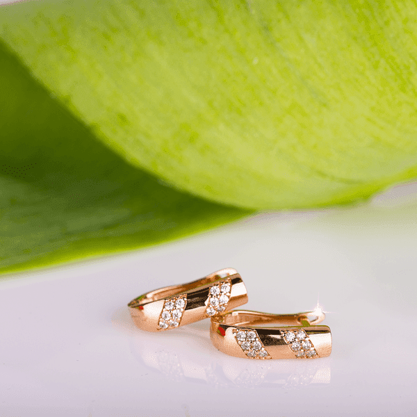 Золотые серьги с фианитом в красном золоте 030715 Золотые серьги с фианитом в красном золоте 030715