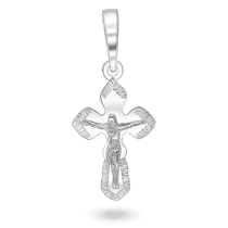 обзорное фото Детский православный крестик с распятием Иисуса Христа в белом золоте 039863 Золотые крестики православные обзорное фото Детский православный крестик с распятием Иисуса Христа в белом золоте 039863  Золотые крестики православные