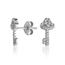 обзорное фото Серебряные серьги-гвоздики Ключик с фианитами 027349  Серебряные серьги с камнями