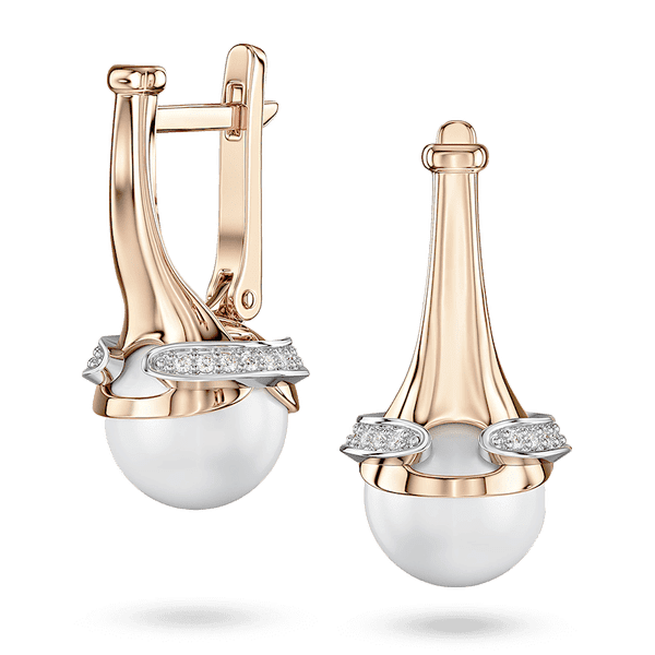 Сережки у комбінованому золоті «AURORA LIGHT» з перлиною та доріжкою діамантів 041173 детальне зображення ювелірного виробу Сережки у комбінованому золоті «AURORA LIGHT» з перлиною та доріжкою діамантів 041173 детальне зображення ювелірного виробу