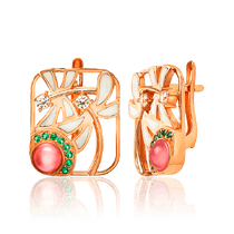 обзорное фото Сережки золотые массивные с улекситом, эмалью и фианитами Стрекозы 033765 Золотые серьги обзорное фото Сережки золотые массивные с улекситом, эмалью и фианитами Стрекозы 033765  Золотые серьги