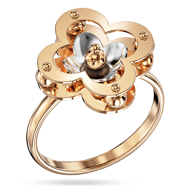Эксклюзивное кольцо в виде цветка с шариками в комбинированном золоте 039900 детальное изображение ювелирного изделия Золотые кольца без вставок