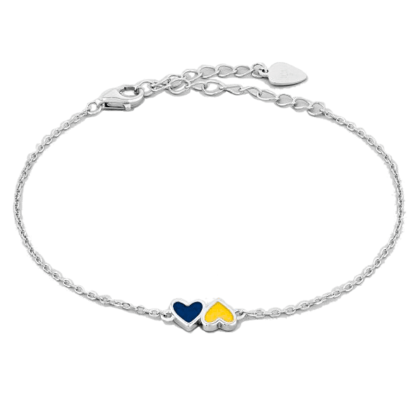 Серебряный браслет с маленькими сердечками с желто - голубой эмалью 039479 детальное изображение ювелирного изделия Серебряные женские браслеты Серебряный браслет с маленькими сердечками с желто - голубой эмалью 039479 детальное изображение ювелирного изделия Серебряные женские браслеты