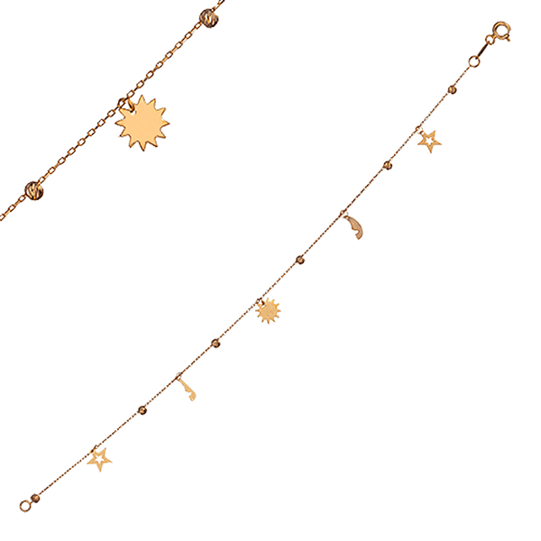 Золотой браслет с подвесками Солнце Звезды и Луна 032286 детальное изображение ювелирного изделия Женские золотые браслеты Золотой браслет с подвесками Солнце Звезды и Луна 032286 детальное изображение ювелирного изделия Женские золотые браслеты