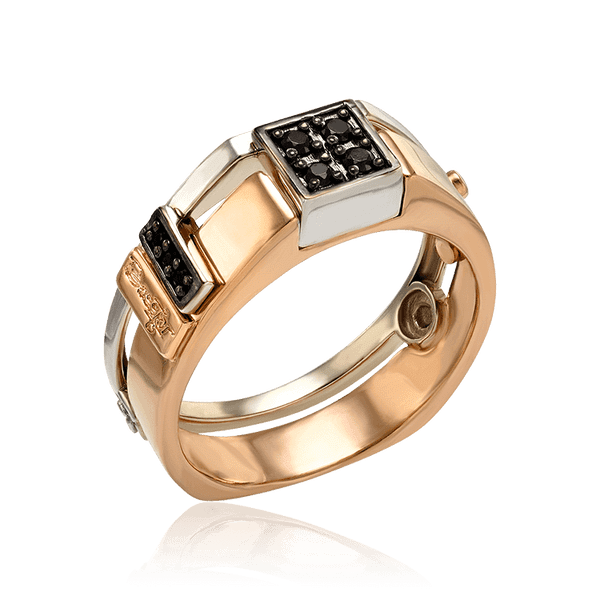 Мужское кольцо из комбинированного золота с черными фианитами 035497 детальное изображение ювелирного изделия Золотые кольца Мужское кольцо из комбинированного золота с черными фианитами 035497 детальное изображение ювелирного изделия Золотые кольца
