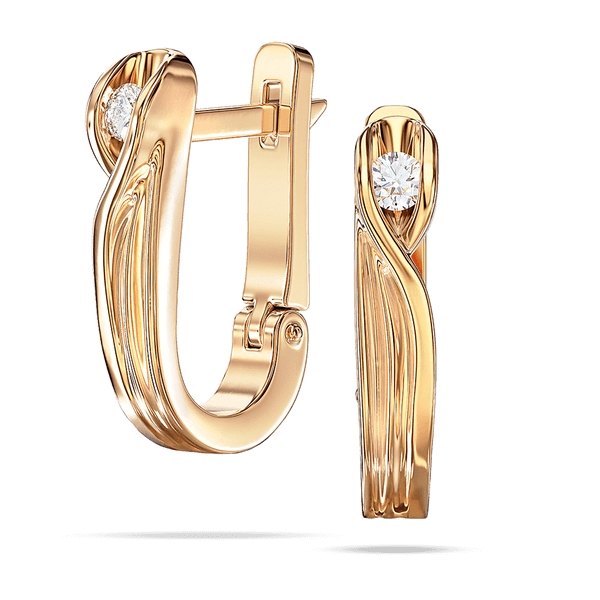 Золотые серьги с плавными изгибами и текстурированной поверхностью, украшенная бриллиантом 040340 детальное изображение ювелирного изделия Золотые серьги с бриллиантами Золотые серьги с плавными изгибами и текстурированной поверхностью, украшенная бриллиантом 040340 детальное изображение ювелирного изделия Золотые серьги с бриллиантами