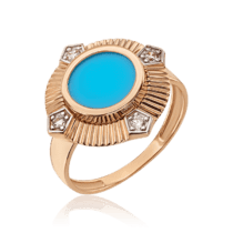 обзорное фото Золотое кольцо Клеопатра с бирюзой и фианитами 035268  Золотые кольца
