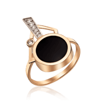 обзорное фото Золотое кольцо в интересном дизайне с агатом и фианитами 035267  Золотые кольца