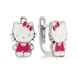 Серебряные серьги с эмалью Китти 037875 детальное изображение ювелирного изделия Детские серебряные серьги  Серебряные серьги с эмалью Китти 037875 детальное изображение ювелирного изделия Детские серебряные серьги