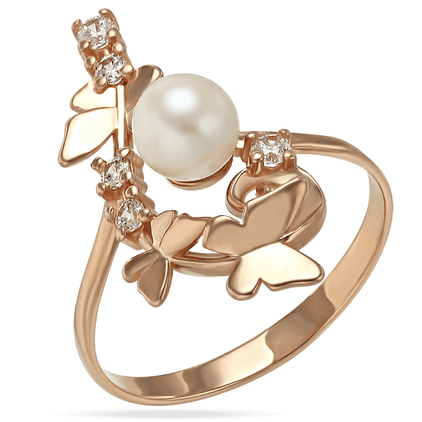 Золотое кольцо с жемчугом и фианитами Бабочки 028687 детальное изображение ювелирного изделия Золотые кольца с жемчугом Золотое кольцо с жемчугом и фианитами Бабочки 028687 детальное изображение ювелирного изделия Золотые кольца с жемчугом