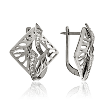 обзорное фото Серебряные серьги в форме ромба с фианитами 034847  Серебряные серьги