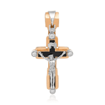 обзорное фото Нательный золотой крест мужской с ониксом и цирконами 036525  Золотые крестики