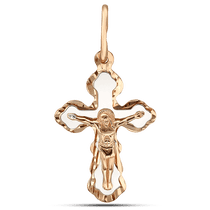 обзорное фото Крестик из комбинированного золота 585 с Распятием 034620  Золотые крестики православные