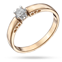 обзорное фото Золотое гладкое кольцо с большим блестящим бриллиантом в центре и вырезами по бокам 040488  Золотые кольца с бриллиантами